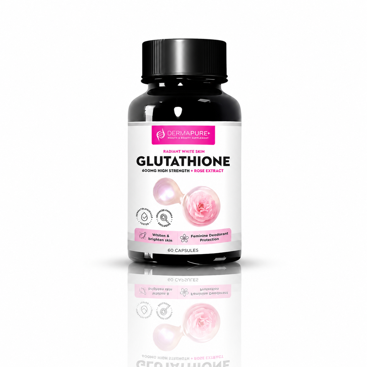 DermaPure+ Glutathione 600 mg per Serving 5-in-1 – Antioxidant & Radiant Skin Support, 60 Capsules