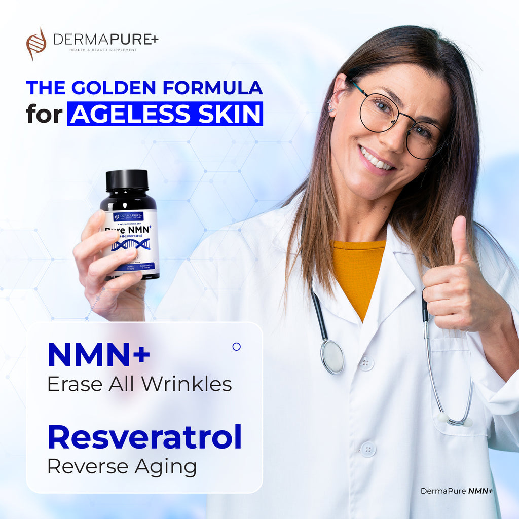 DermaPure+ NMN Plus Supplement 4-in-1 – Antioxidant & Healthy Skin Aging Support, 60 Capsules (1 Pack)