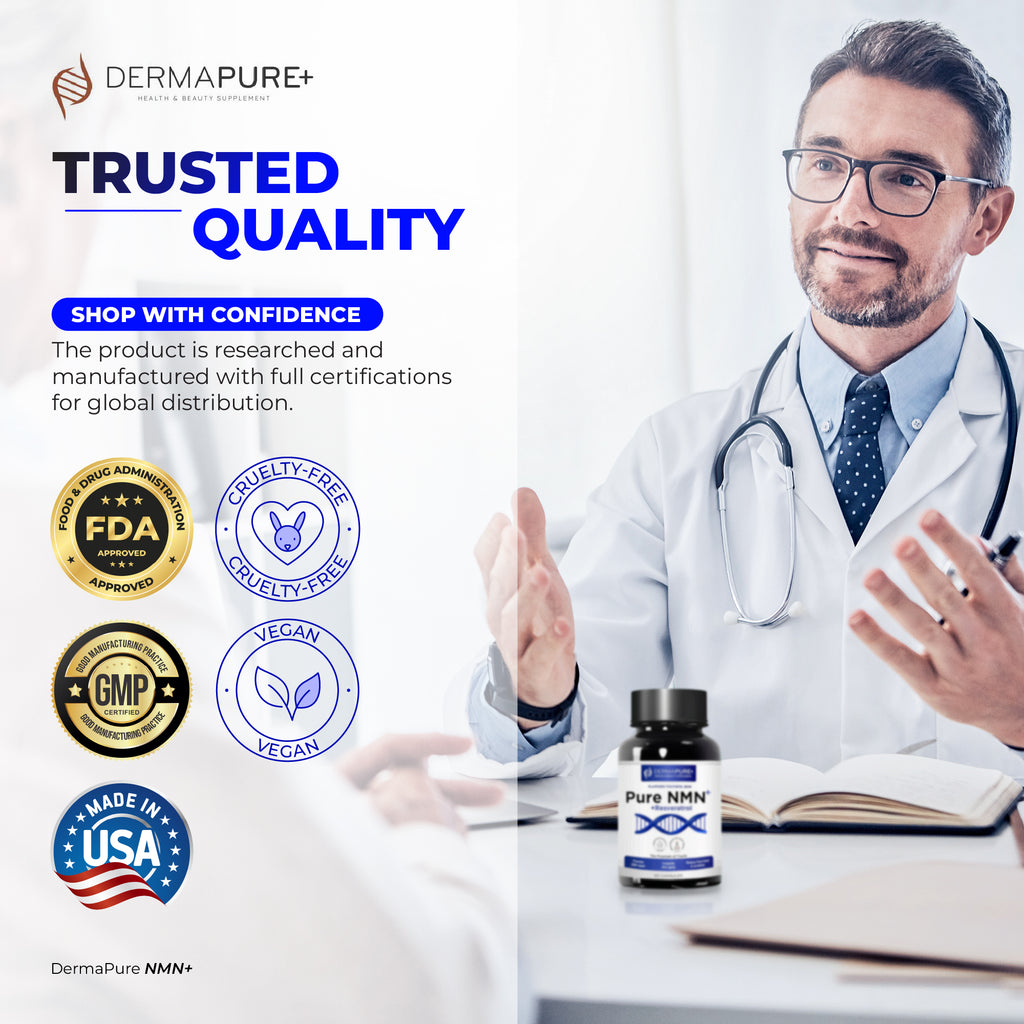 DermaPure+ NMN Plus Supplement 4-in-1 – Antioxidant & Healthy Skin Aging Support, 60 Capsules (1 Pack)